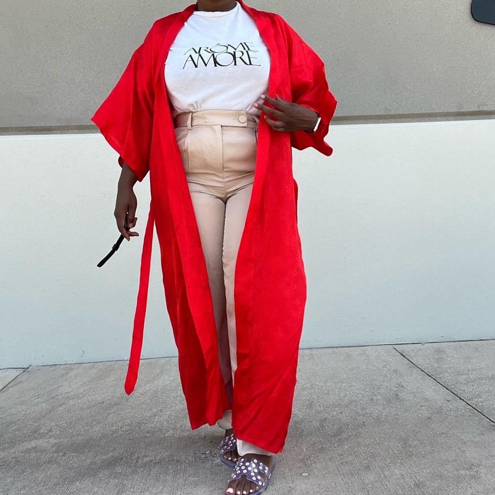 Golden Bee Red Dragon Embroidered kimono ( Size S)